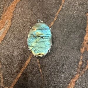 Iridescent labradorite Oval Pendant Necklace.